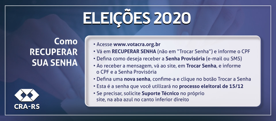 Eleições CRA-RS 2020 - Recuperar senha